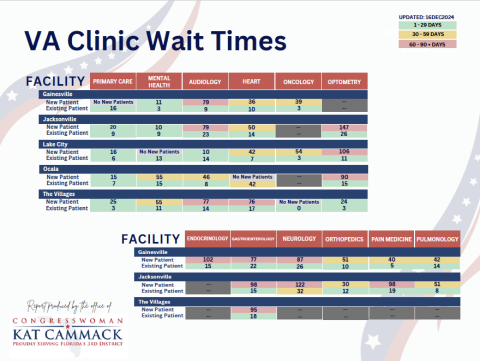 VA Clinic Wait Times, December 2024